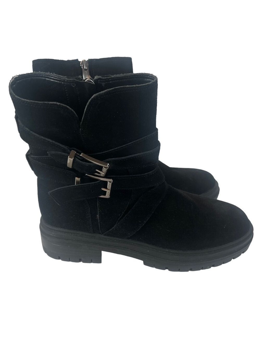 Vince Camuto VP-Belisha2 Black Edgy Rugged Zip Up Buckle Detail Boots Size 7